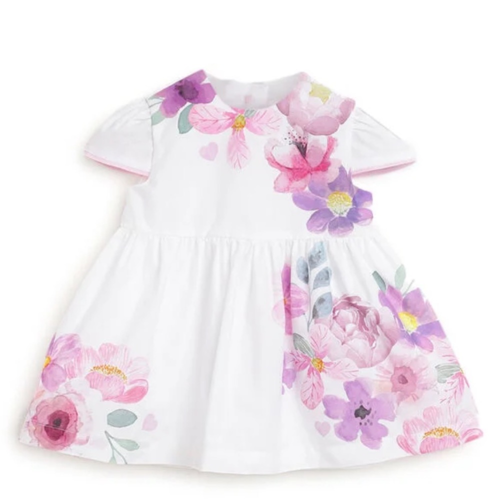 Chicco Charming Floral Dress in White and Pink short sleeve